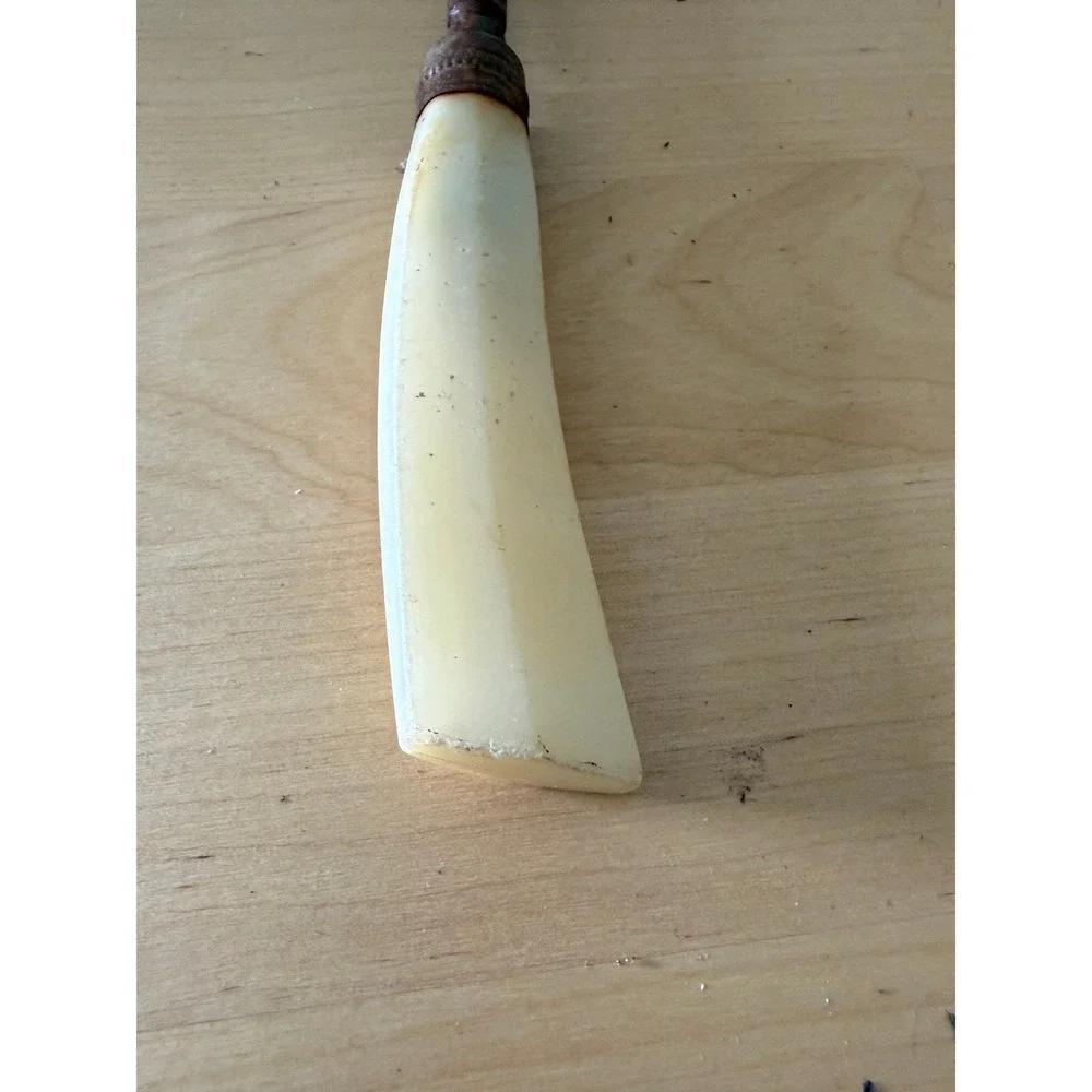 Antique Butcher Honing Steel Knife Sharpener‎ Rod Cream Celluloid Handle Rustic